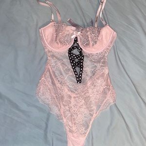 Victoria’s’s secret pink and black lace teddy size small
